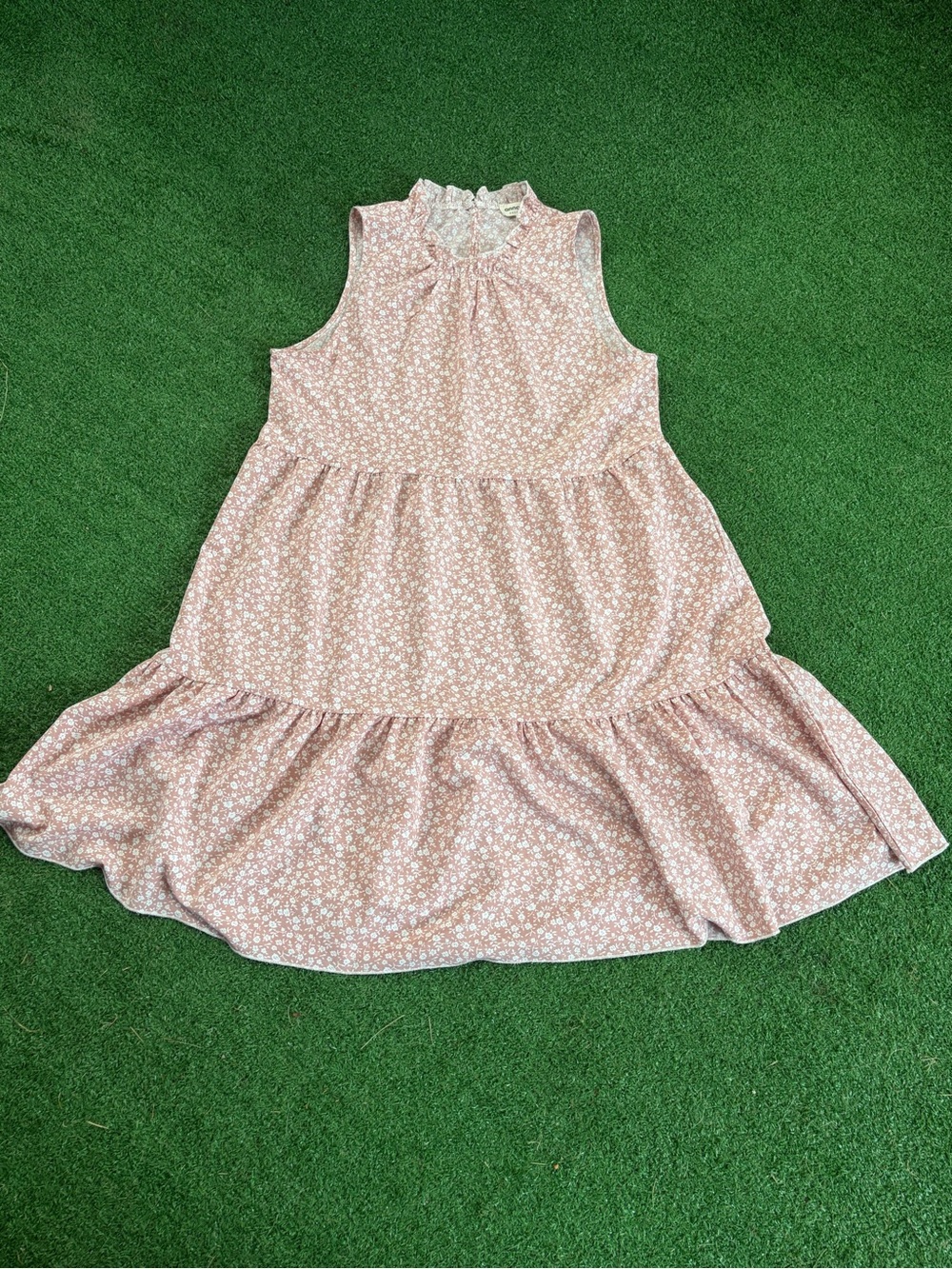Sleeveless Pink Floral Tiered Dress